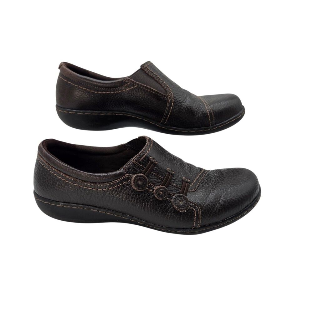 Clarks Ashland Effie Slip-On Loafers Women 8.5 W Dark Brown Leather Shoes EUC